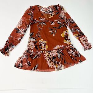 Tularosa Lara Drop Waist Dress Women's Small V-Neck Orange Floral Lined Mini